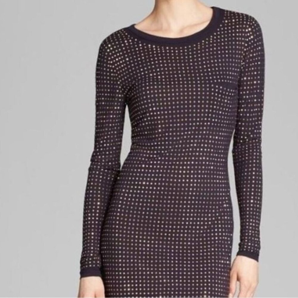 MICHAEL Michael Kors Studded Long Sleeve Dress Dark Navy Stretch Women's Size Me - Picture 3 of 6